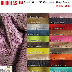 Florida Gator 3D Embossed Vinyl Fabric - 23 COLORS - By Yard 2 Tone Crocodile Faux Leather Upholstery Accessories Projects