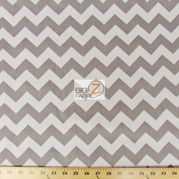 Zig Zag Chevron Polycotton Fabric - White/Gray (1") - Sold By The Yard - Poly Cotton - P265