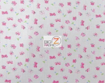 Poly Cotton Printed Fabric Butterfly - PINK - 58"/59" Width Sold By The Yard (P162)