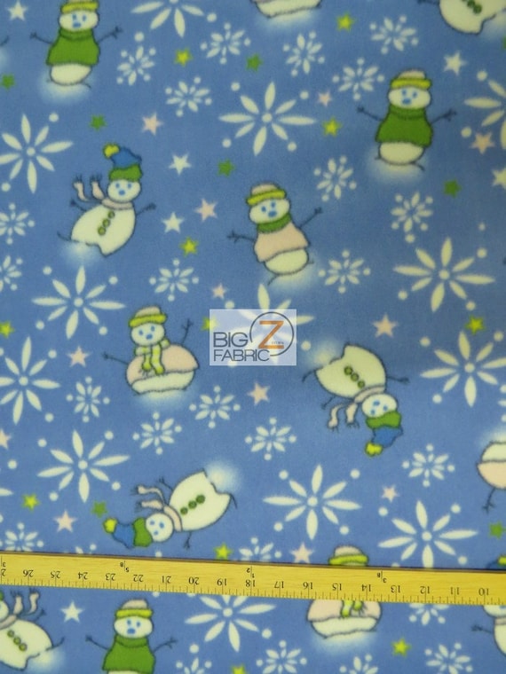 christmas print polar fleece fabric snowman winter blue etsy christmas fleece fabric