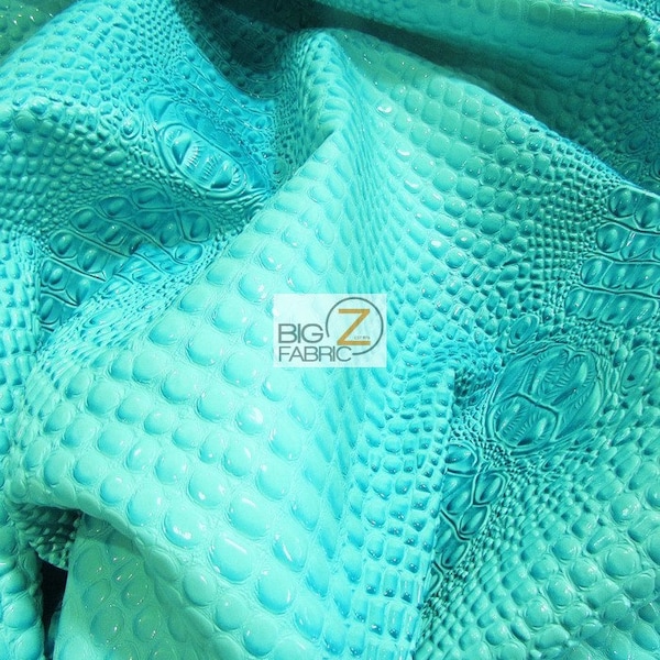 Florida Gator 3D Embossed Vinyl Fabric - FIJI TURQUOISE - By Yard Crocodile 2 Tone Faux Fake Leather Upholstery Accessories