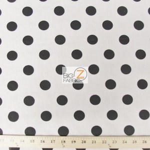 Big Polka Dot Polycotton Fabric - WHITE/BLACK Dots - Sold By The Yard - Poly Cotton