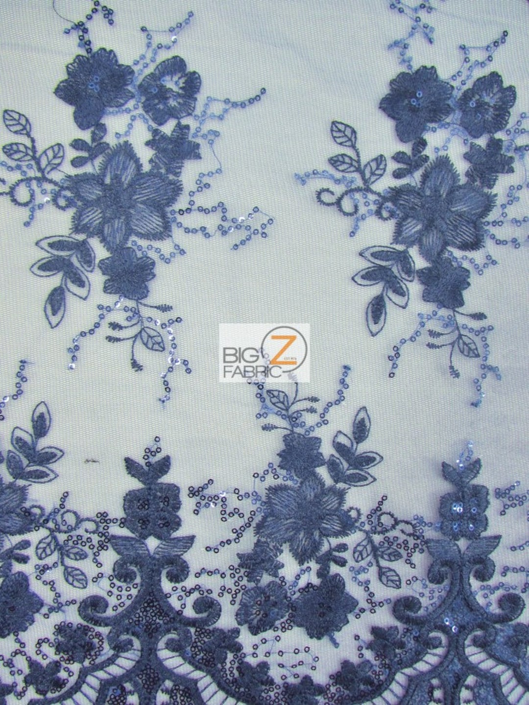 Floral Luxury Sequins Gauze Dress Fabric NAVY BLUE by the Yard Prom