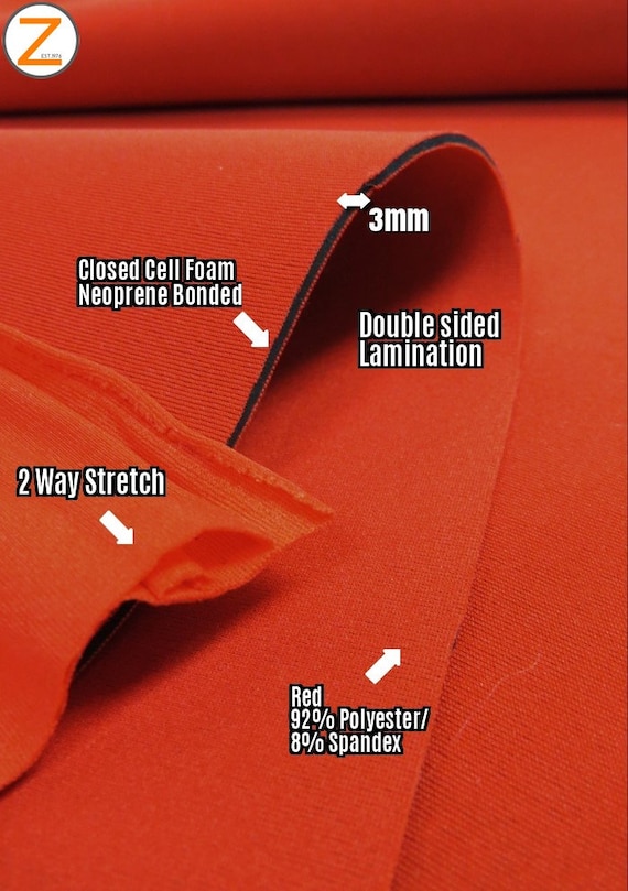 BIGZFABRIC® Neoprene Bonded Sponge Waterproof Wetsuit Fabric - Red 3mm - 58"/60" Width By The Foot Koozies Heat Insulator Closed Cell Foam