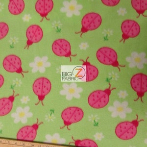 Lady Bug Polar Fleece Fabric - LIME - 60&quot; Width Sold By The Yard (103) (CRF)
