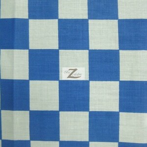 Poly Cotton Printed Fabric Square Checkered - ROYAL/WHITE - 58&quot;/59&quot; Width Sold By The Yard (P250)