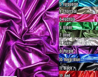 Metallic Foil Spandex Fabric - 13 COLORS - Sold By The Yard 2 Way Stretch Shiny DIY Apparel Accessories Lining