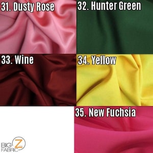 May include: Four fabric swatches in different colours: dusty rose, hunter green, wine, yellow, and new fuchsia. The swatches are arranged in a grid pattern. The text "BIGZ FABRIC" is visible in the bottom left corner.