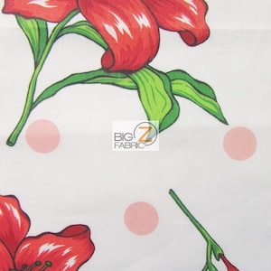 Bellflower Polka Dot Print Poly Baumwollstoff - weiß - 58&quot;/59&quot; Breite verkauft Bulk Stock Dekor Kleidung Unterwäsche Floral