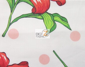Bellflower Polka Dot Print Poly Baumwollstoff - weiß - 58"/59" Breite verkauft Bulk Stock Dekor Kleidung Unterwäsche Floral