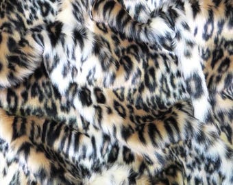 フェイクファー ヒョウ柄 チーター 動物 ロングパイル生地 - ユキヒョウ ブラウン - 1ヤードあたり 衣類 アクセサリー スカーフ ラグ