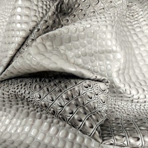 Florida Gator 3D Embossed Vinyl Fabric - MERCURY SILVER - By Yard Crocodile 2 Tone Faux Fake Leather Upholstery Accessories CLOSEOUT!!