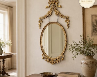 French Baroque Floral Bow Mirror Vintage Ornate Gold Mirror Rococo Vanity Bedroom Decor