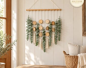 Handmade Wooden Bead Hanging Ornament—Eucalyptus Leaf Tassel Decor for the Bedroom