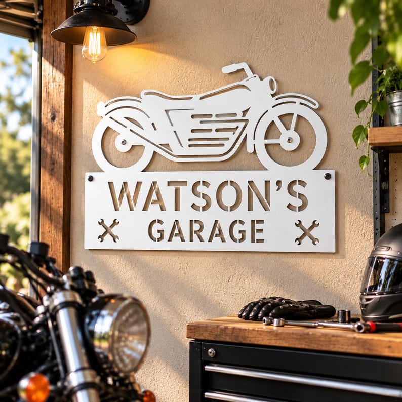 Personalized Motorcycle Garage Sign, Custom Metal Garage Wall Art ...