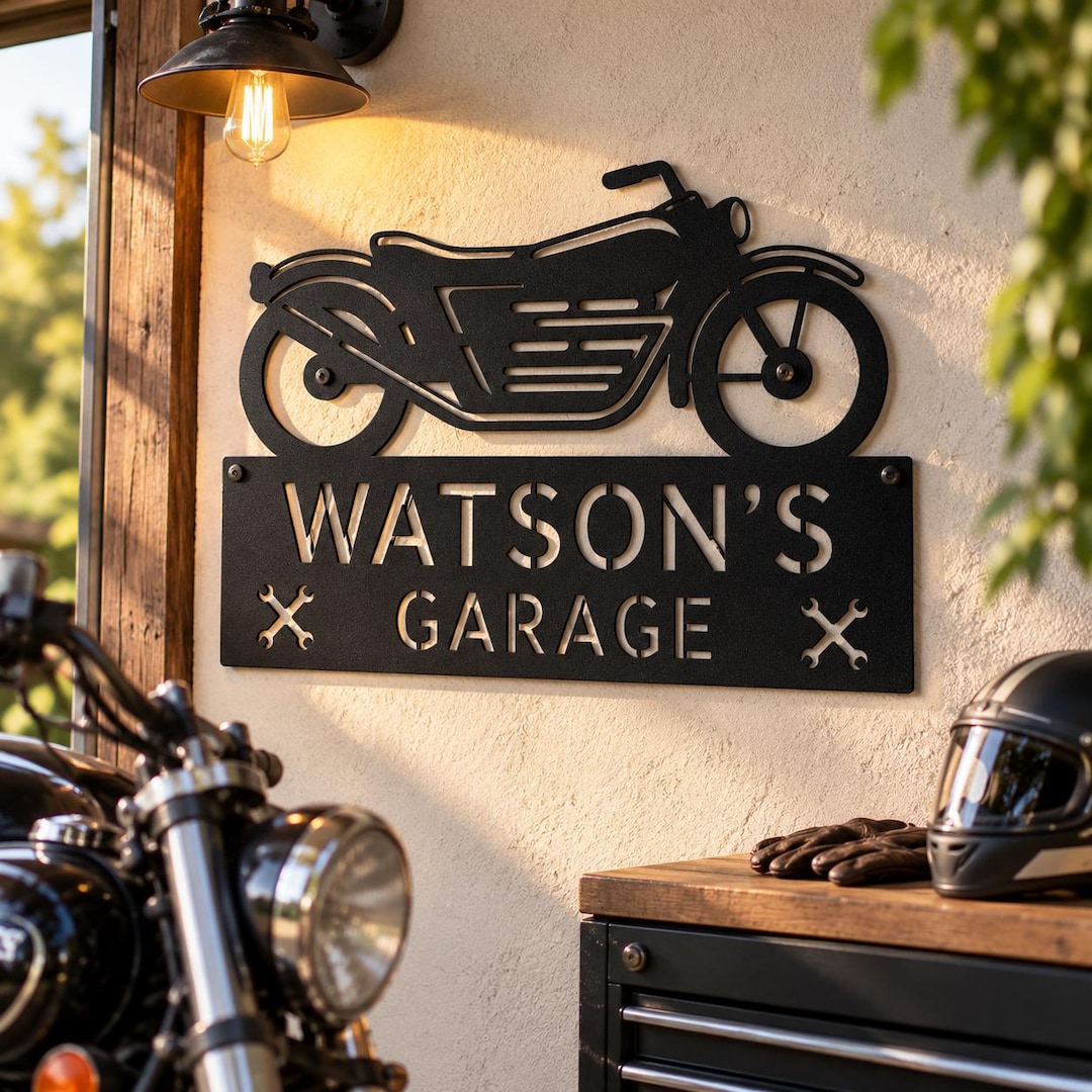 Personalized Motorcycle Garage Sign, Custom Metal Garage Wall Art ...