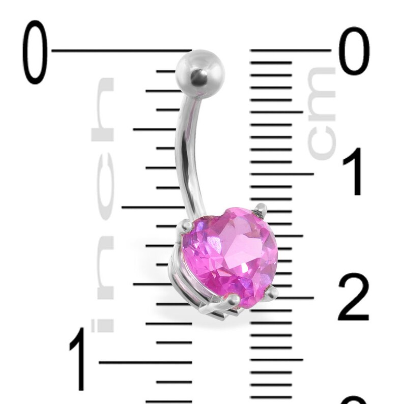 Yellow or White gold Free Shipping 14K Solid Gold Belly Ring with Pink tourmaline 8mm heart