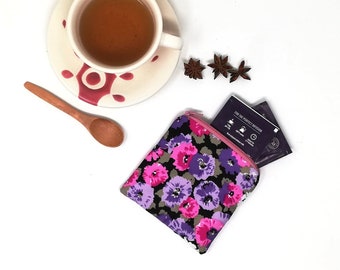 Tea wallet, Travel Tea bag holder, Fabric Tea bag wallet, ziped pouch, Tea Accessories, Tea Lover