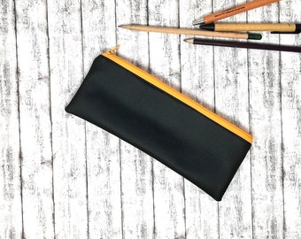 Pencilcase in faux leather, cosmetic brush zip pouch