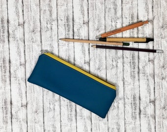 Pencil case in faux leather, cosmetic brush zip pouch