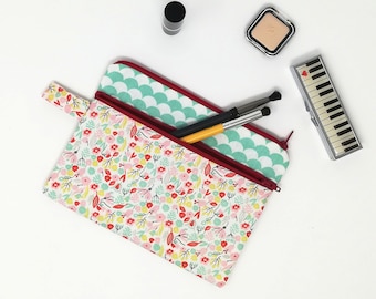 Zip pouch with two pockets , Cosmetic pouch, Makeup bag, Toiletry case, Cosmetic case, zip pouch, Beauty gift, gifts for her