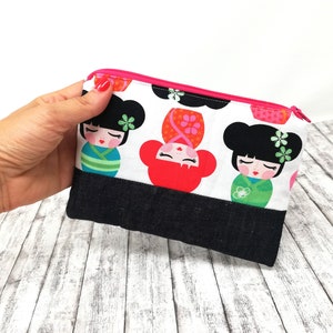 Zip pouch, purse, make-up pouch, privacy pouch, kokeshi pattern