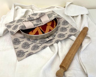 Bolsa para cazuelas de algodón hecha a mano: elegante y práctica bolsa para alimentos.