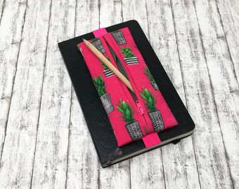 Elastic Pencil Bag for Agenda, A5 Planner pencil case, Pen Case bookmark, succulent pattern