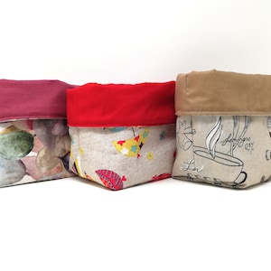 Burlap basket, reversible fabric storage basket, kitchen and bathroom organizer