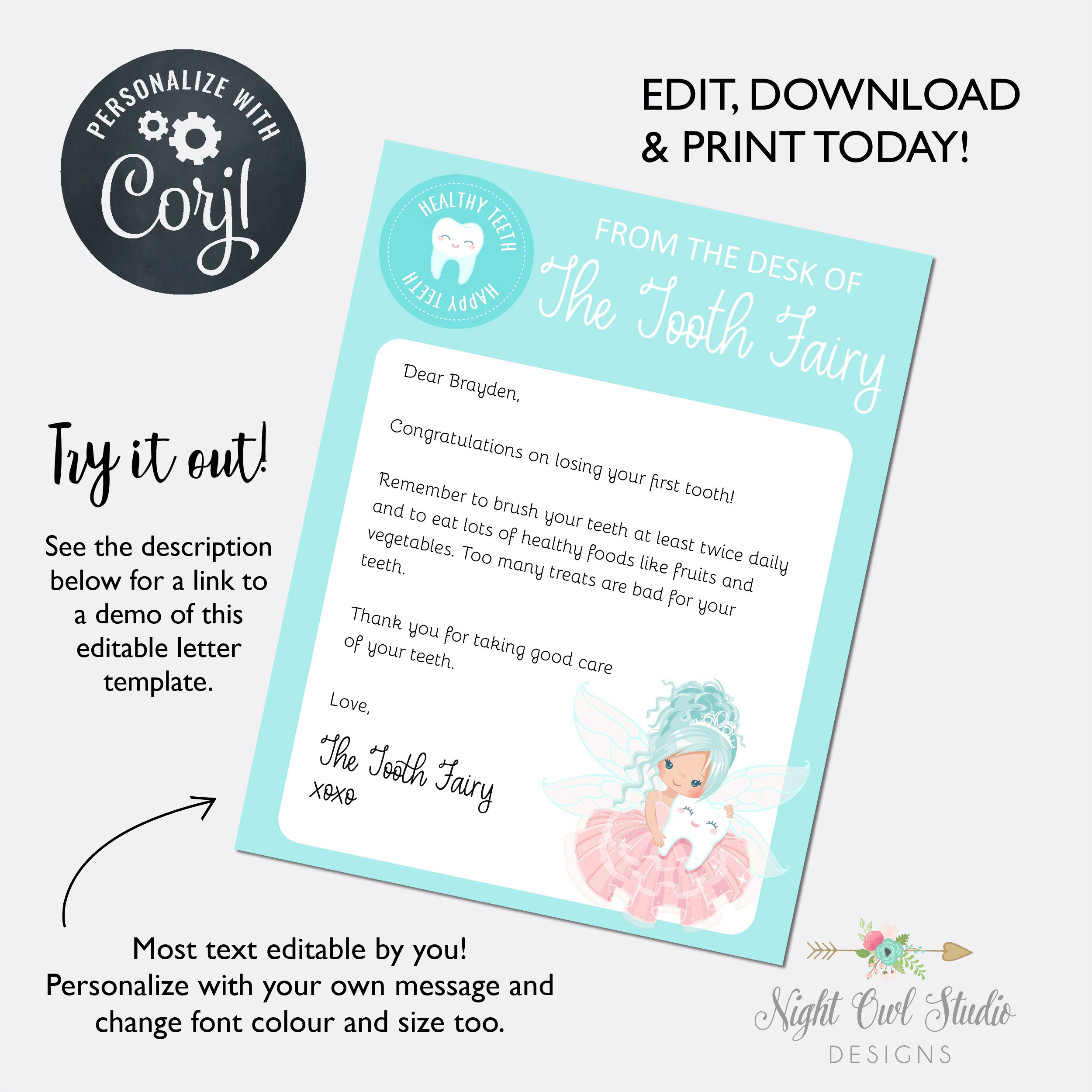 tooth fairy letter template letter from tooth fairy first etsy