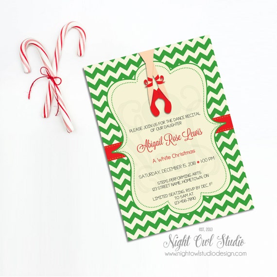 Holiday Dance Recital Invitation | Christmas Dance Recital Invite | Ballerina Shoes | Ballet Holiday Performance | Pointe Ballet Shoes Il_570xn