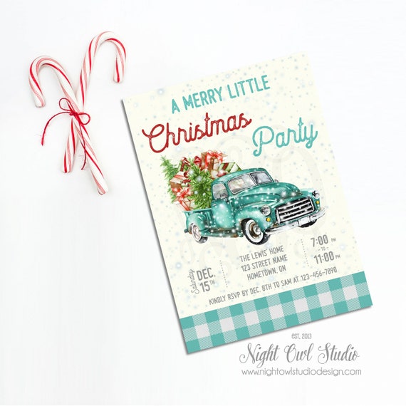 Christmas Party Invitation, Holiday Party Invitation, Retro Christmas Truck Il_570xn