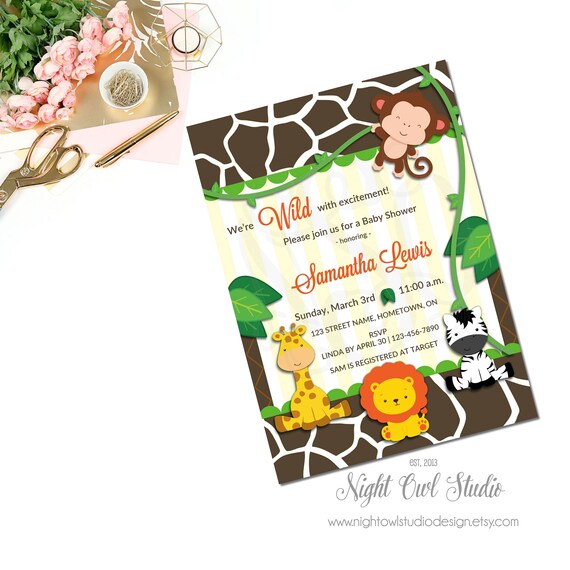 Safari Baby Shower Invitation, Safari Birthday Invitation, Safari Animals, Jungle Animals, Safari Invitations, Zoo Animal Invitations Il_570xn