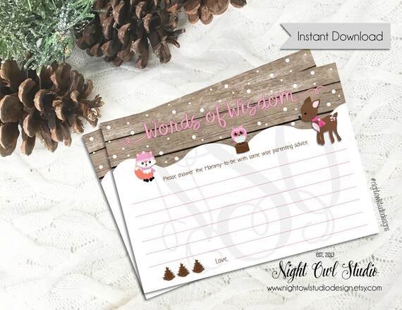 Winter Woodland Advice Card, Words of Wisdom Card, Girl Woodland Animals, Forest Animals, Rustic Woodland, Winter Woodland Animals Il_570xn