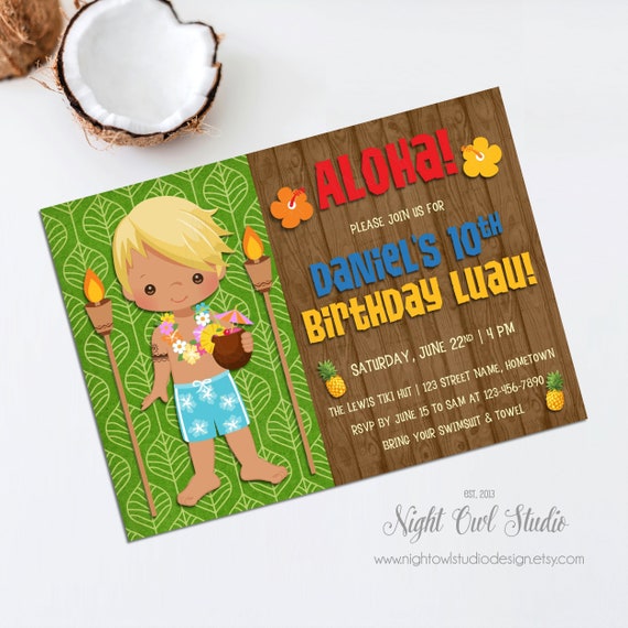 Boy Luau Invitation, Boy Tiki Luau Party, Hawaiian Invitation, Aloha Invitation, Tiki Party, Hawaiian Boy, Tiki Invite, Luau Birthday Party Il_570xn