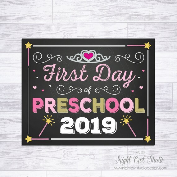 First Day of PRESCHOOL Sign, First Day of School Sign, Princess First Day of School Sign, Photo Prop, Chalkboard Sign, INSTANT DOWNLOAD Il_570xn