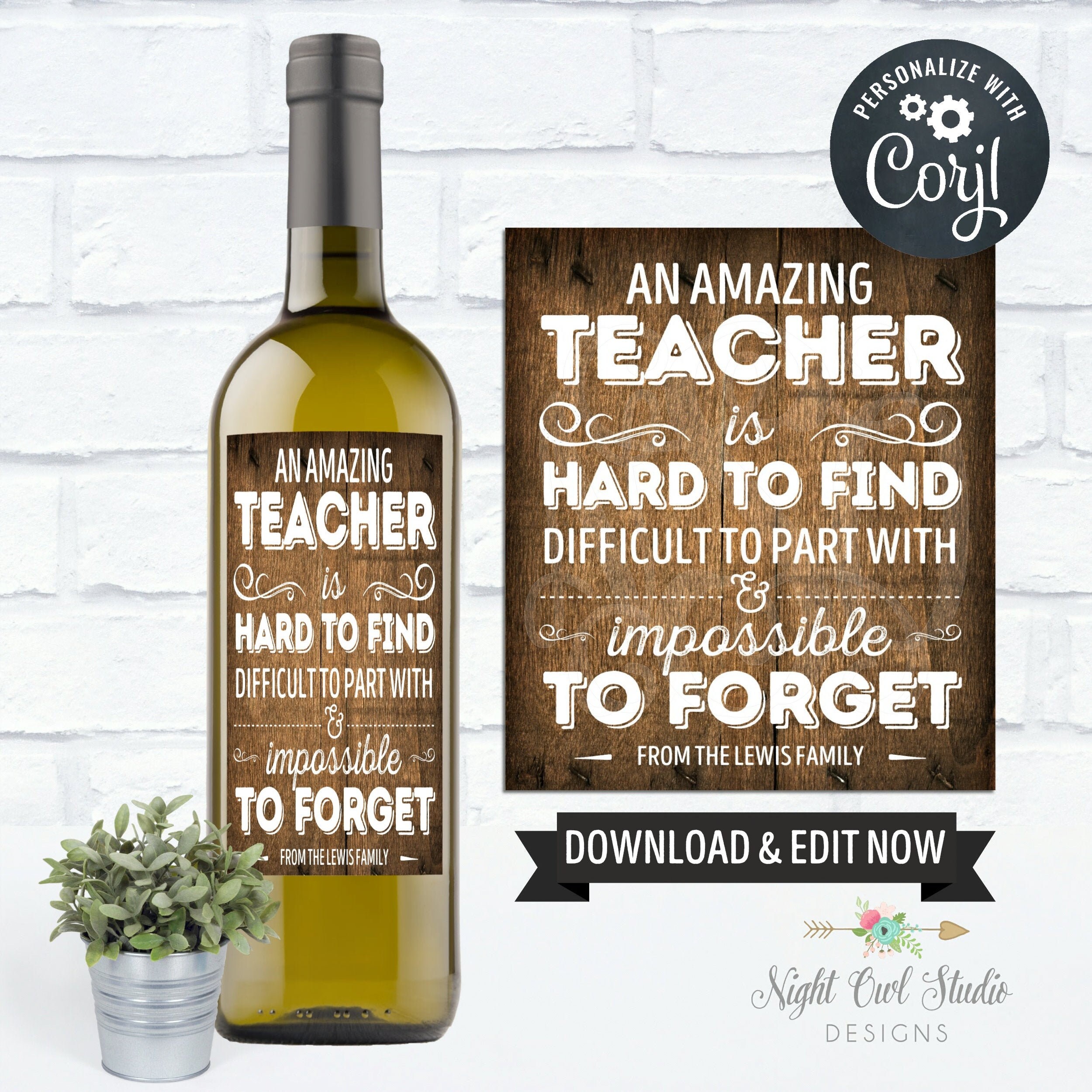 Teacher Wine Label An Amazing Teacher Teacher Gift Teacher | Etsy