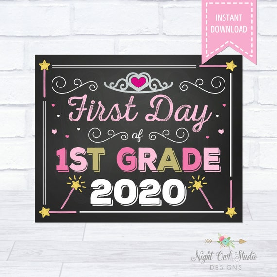 First Day Of 1st Grade Sign First Day Of Grade 1 Princess Etsy