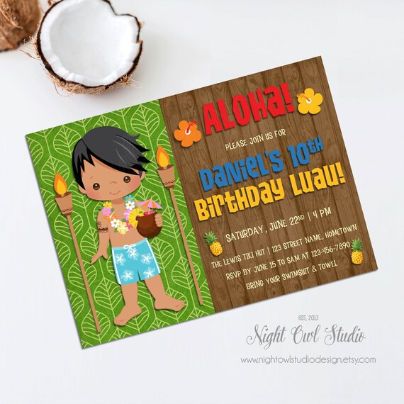Boy Luau Invitation, Boy Tiki Luau Party, Hawaiian Invitation, Aloha Invitation, Tiki Party, Hawaiian Boy, Tiki Invite, Luau Birthday Party Il_570xn