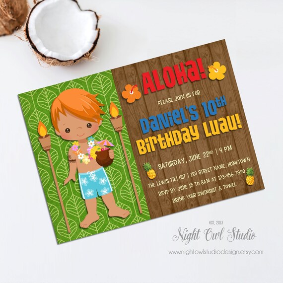 Boy Luau Invitation, Boy Tiki Luau Party, Hawaiian Invitation, Aloha Invitation, Tiki Party, Hawaiian Boy, Tiki Invite, Luau Birthday Party Il_570xn