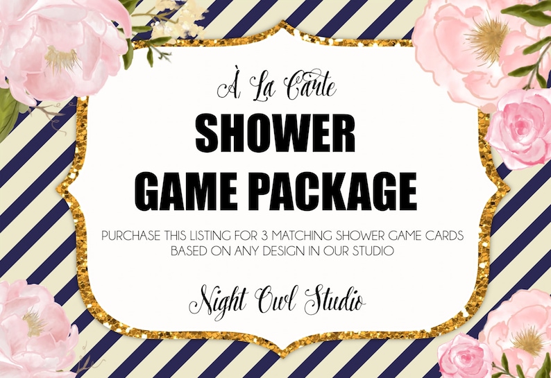 Shower Game Package-\u00c0 La Carte Shower Games-Made to Match-Baby Shower-Bridal Shower-Printable