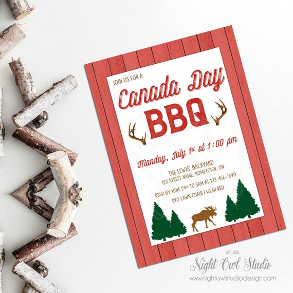 Canada Day Invitation, Canada Day BBQ Invitation, Canada Day Party, Summer BBQ, Rustic Canadian Invite Il_570xn
