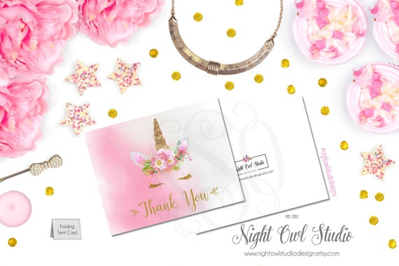 Thank You Cards, Unicorn Thank You Cards, Unicorn Baby Shower, Whimsical Unicorn, INSTANT DOWNLOAD Il_570xn