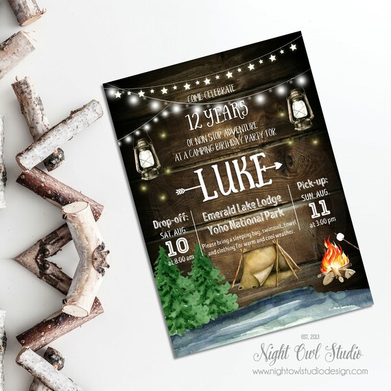Camping Birthday Invitation Campout Invitation Backyard Camping