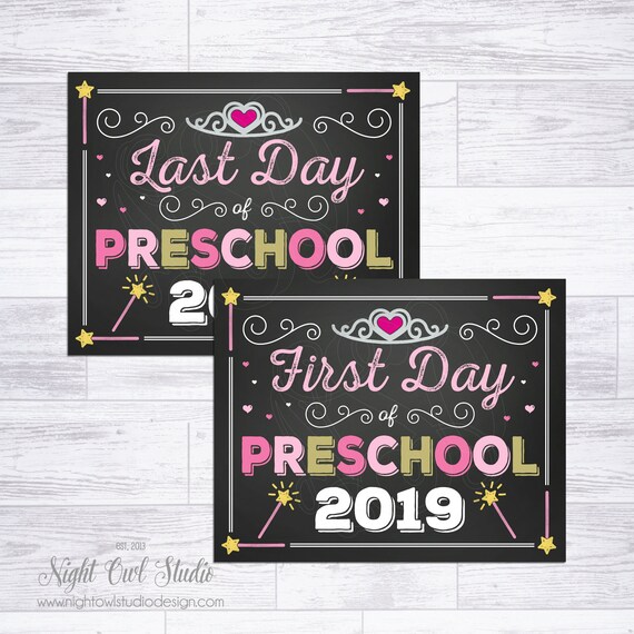 First and Last Day of PRESCHOOL Sign, Princess First and Last Day of Preschool, Last Day of Preschool Sign, Chalkboard Sign, Back to School Il_570xn