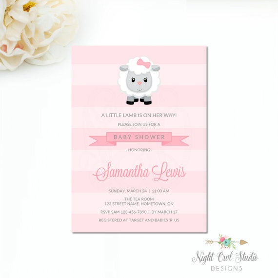 Lamb Baby Shower Invitation, Girl Lamb Invitation, Little Lamb Invitation, Little Lamb Shower, Sheep Baby Shower, Girl Baby Shower Il_570xn