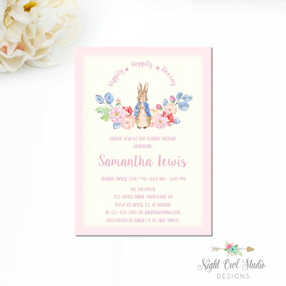 Bunny Invitation, Rabbit Invitation, Baby Shower Invitation, Peter Rabbit, Girl Peter Rabbit Invite Il_570xn