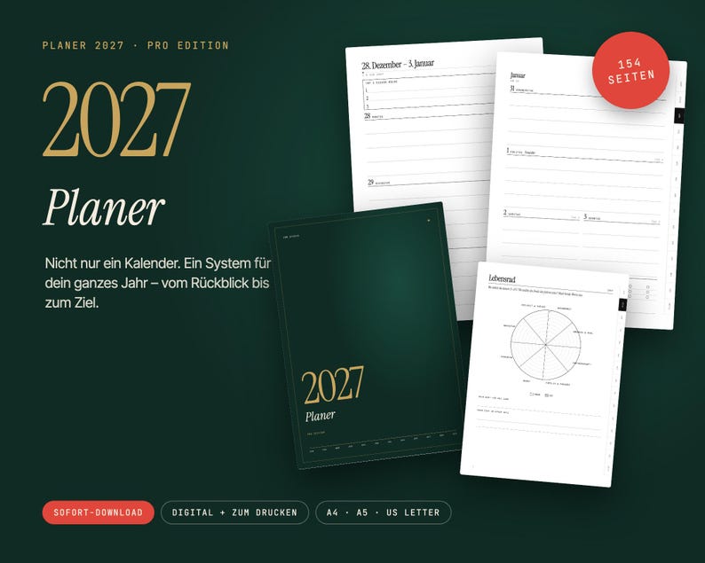 2027 Planner Pro | Digital & Printable | Hyperlinked Weekly Planner Letter A4 | Goals, Wheel of Life, Year Review | GoodNotes PDF image 1