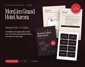 Murder Mystery Party Game Printable | New Years Eve 1926 Roaring Twenties | 6–8 Players | Grand Hotel Aurora PDF