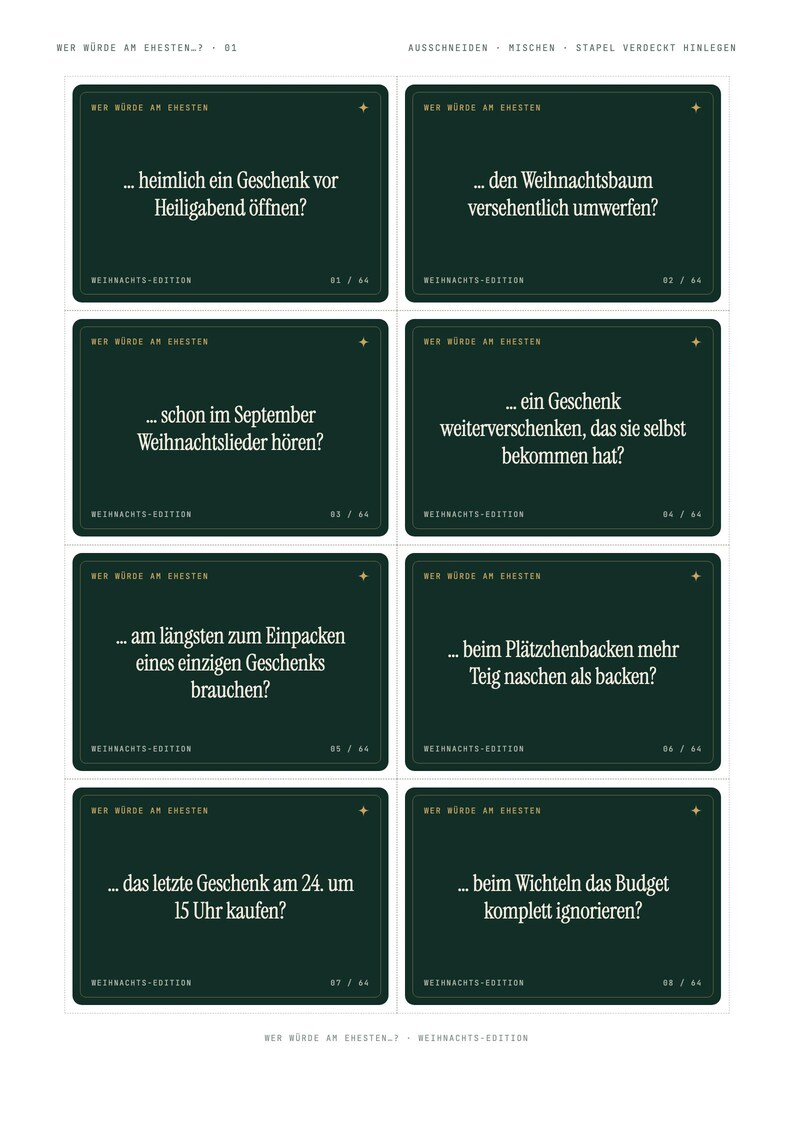 Wer würde am ehesten Weihnachten | 64 Karten zum Ausdrucken | Partyspiel für Familie & Freunde | Weihnachtsspiel PDF Bild 2